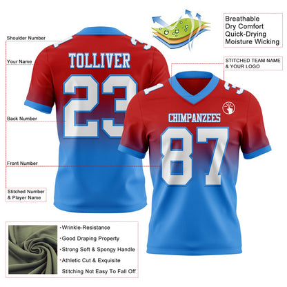 Custom Red White-Powder Blue Mesh Authentic Fade Fashion Football Jersey