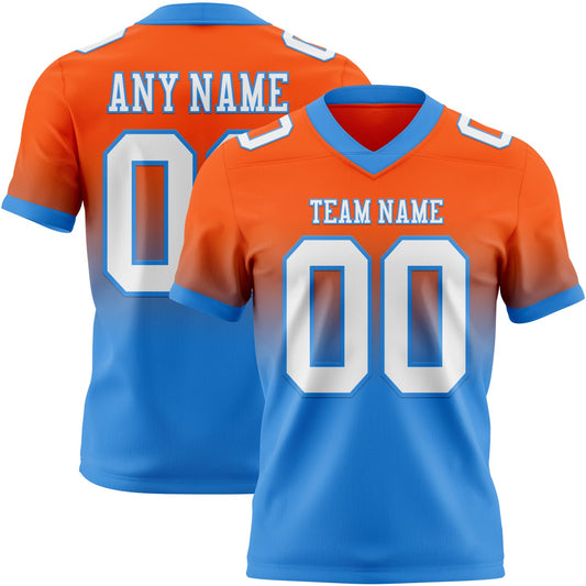 Custom Orange White-Powder Blue Mesh Authentic Fade Fashion Football Jersey