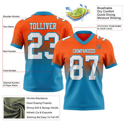 Custom Orange White-Panther Blue Mesh Authentic Fade Fashion Football Jersey