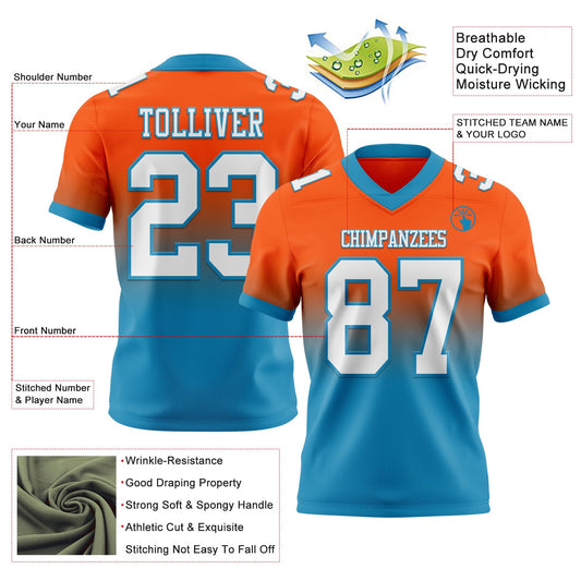 Custom Orange White-Panther Blue Mesh Authentic Fade Fashion Football Jersey