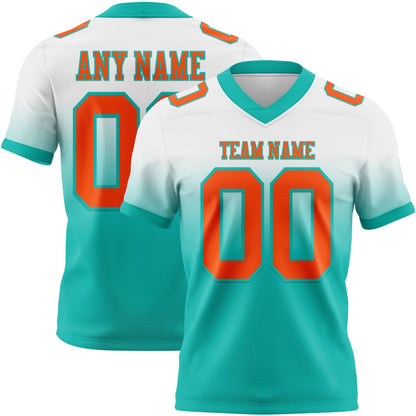 Custom White Orange-Aqua Mesh Authentic Fade Fashion Football Jersey