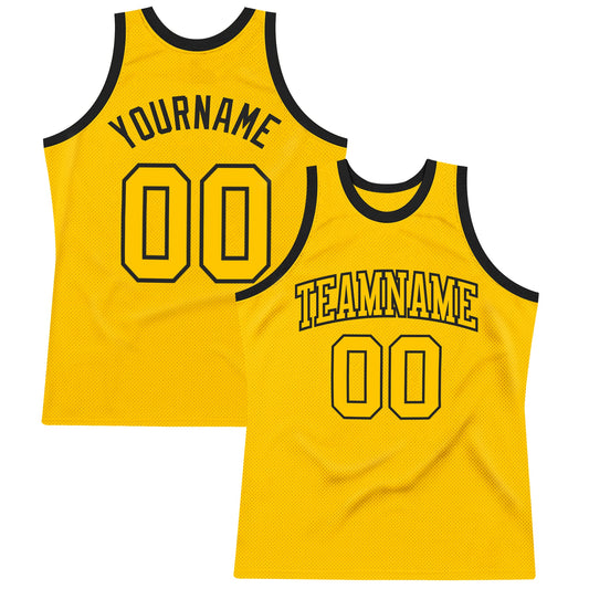 Custom Gold Gold-Black Authentic Throwback Basketball Jersey