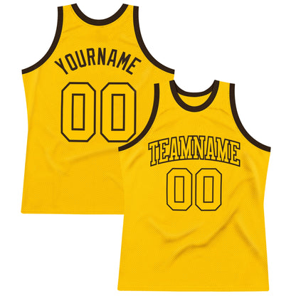 Custom Gold Gold-Brown Authentic Throwback Basketball Jersey