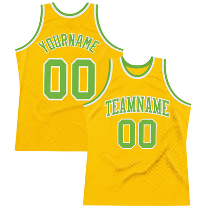 Custom Gold Neon Green-White Authentic Throwback Basketball Jersey