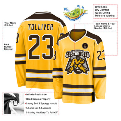 Custom Gold Brown-White Hockey Jersey