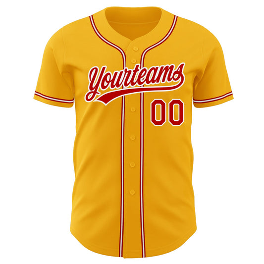 Custom Gold Red-White Authentic Baseball Jersey