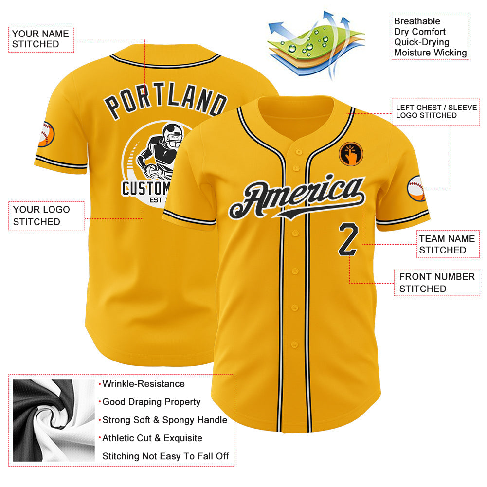 Custom Gold Black-White Authentic Baseball Jersey
