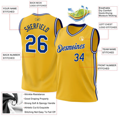 Custom Gold Royal-White Authentic Throwback Basketball Jersey