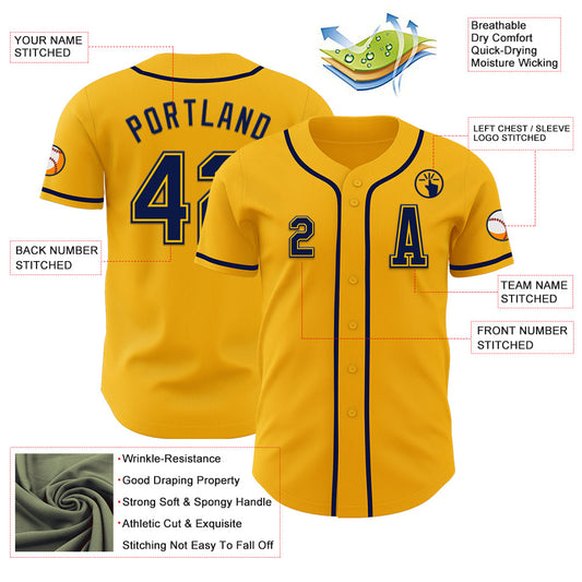 Custom Gold Navy Authentic Baseball Jersey