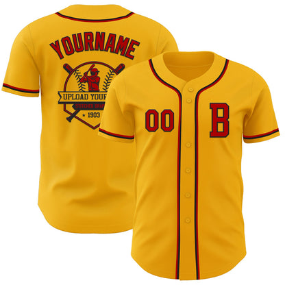 Custom Gold Red-Black Authentic Baseball Jersey