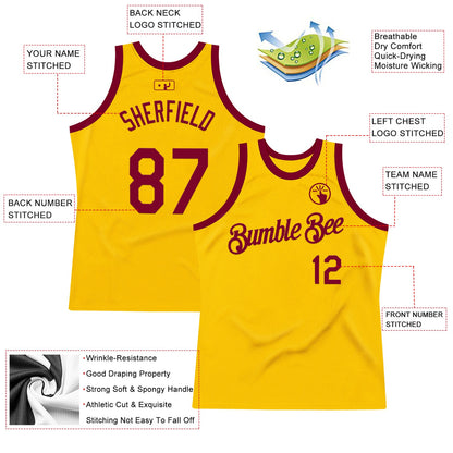 Custom Gold Maroon Authentic Throwback Basketball Jersey