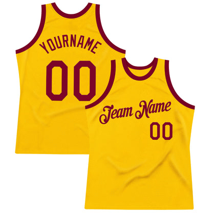 Custom Gold Maroon Authentic Throwback Basketball Jersey
