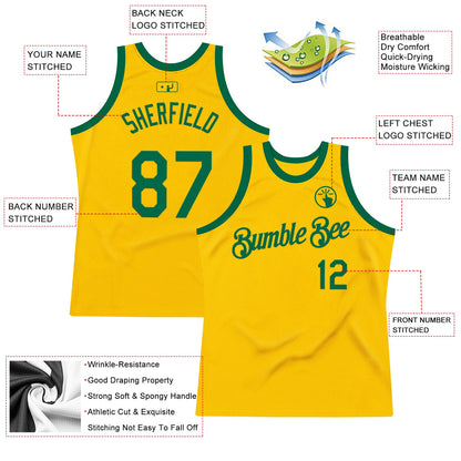 Custom Gold Kelly Green Authentic Throwback Basketball Jersey