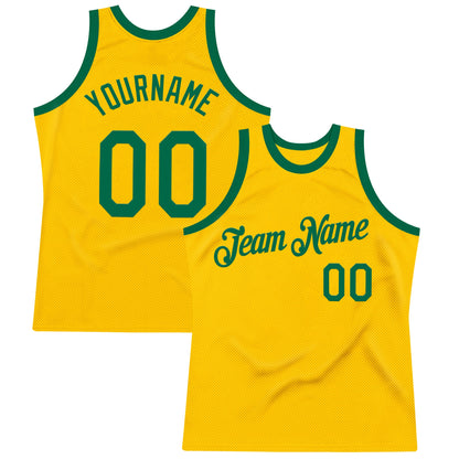 Custom Gold Kelly Green Authentic Throwback Basketball Jersey