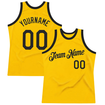 Custom Gold Black Authentic Throwback Basketball Jersey