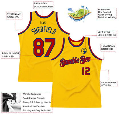 Custom Gold Red-Royal Authentic Throwback Basketball Jersey