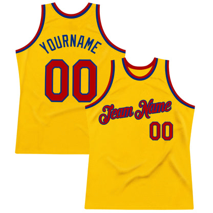 Custom Gold Red-Royal Authentic Throwback Basketball Jersey