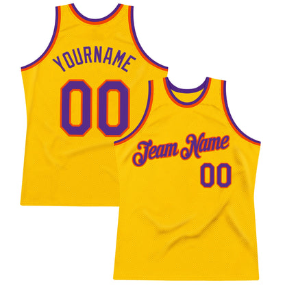 Custom Gold Purple-Orange Authentic Throwback Basketball Jersey