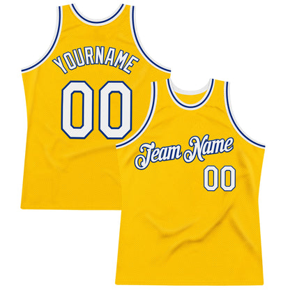 Custom Gold White-Royal Authentic Throwback Basketball Jersey