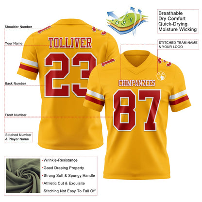 Custom Gold Red-White Mesh Authentic Football Jersey