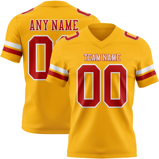 Custom Gold Red-White Mesh Authentic Football Jersey