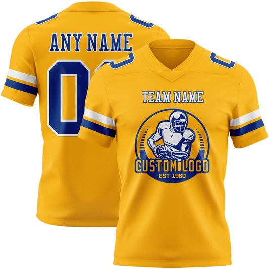 Custom Gold Royal-White Mesh Authentic Football Jersey