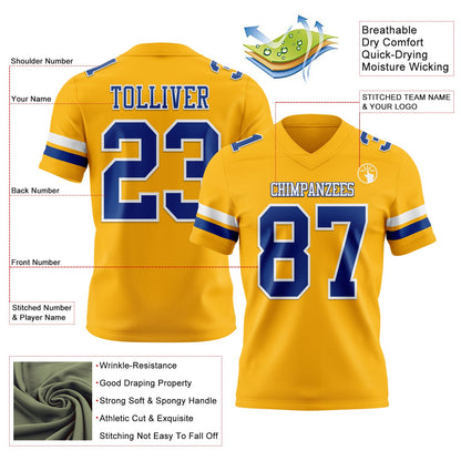 Custom Gold Royal-White Mesh Authentic Football Jersey