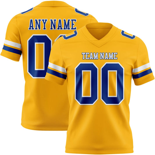 Custom Gold Royal-White Mesh Authentic Football Jersey
