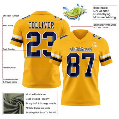 Custom Gold Nvay-White Mesh Authentic Football Jersey