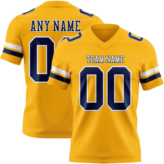 Custom Gold Nvay-White Mesh Authentic Football Jersey