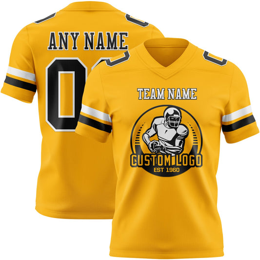 Custom Gold Black-White Mesh Authentic Football Jersey