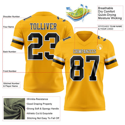 Custom Gold Black-White Mesh Authentic Football Jersey