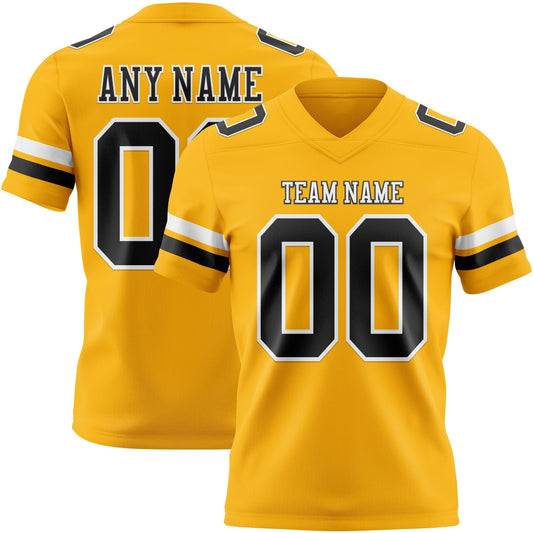 Custom Gold Black-White Mesh Authentic Football Jersey