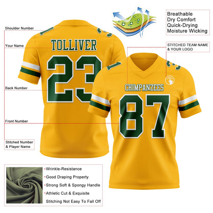 Custom Gold Green-White Mesh Authentic Football Jersey