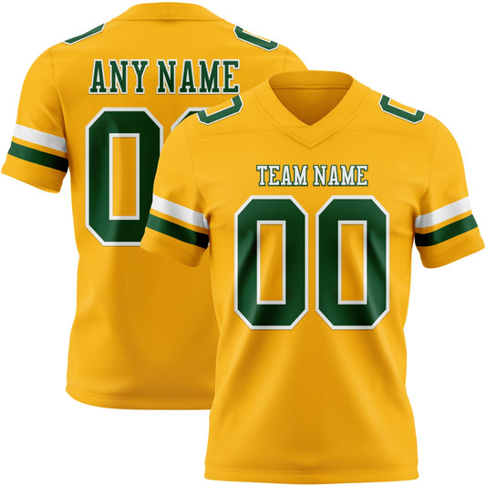 Custom Gold Green-White Mesh Authentic Football Jersey