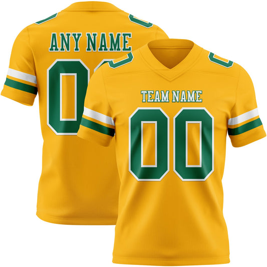 Custom Gold Kelly Green-White Mesh Authentic Football Jersey