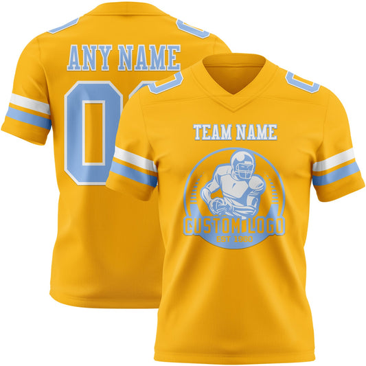 Custom Gold Light Blue-White Mesh Authentic Football Jersey