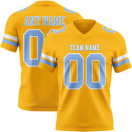 Custom Gold Light Blue-White Mesh Authentic Football Jersey