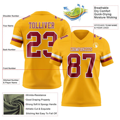 Custom Gold Cardinal-White Mesh Authentic Football Jersey