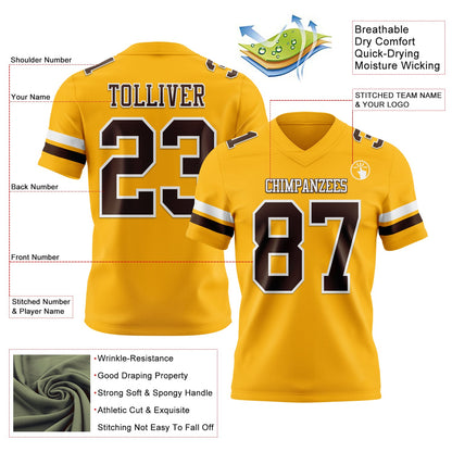 Custom Gold Brown-White Mesh Authentic Football Jersey