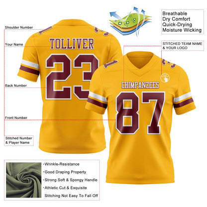 Custom Gold Burgundy-White Mesh Authentic Football Jersey