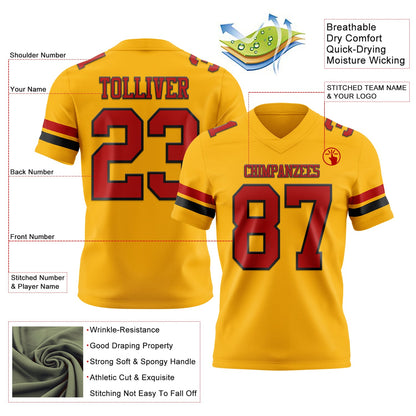 Custom Gold Red-Black Mesh Authentic Football Jersey
