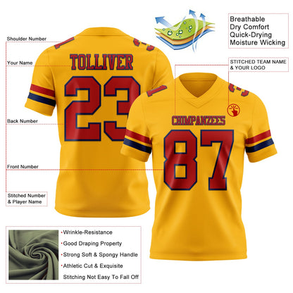 Custom Gold Red-Navy Mesh Authentic Football Jersey