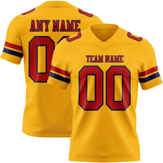 Custom Gold Red-Navy Mesh Authentic Football Jersey