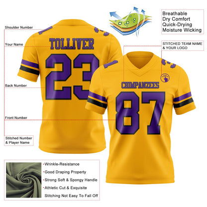 Custom Gold Purple-Black Mesh Authentic Football Jersey