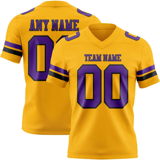 Custom Gold Purple-Black Mesh Authentic Football Jersey