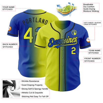 Custom Thunder Blue Neon Yellow-Black Authentic Gradient Fashion Baseball Jersey