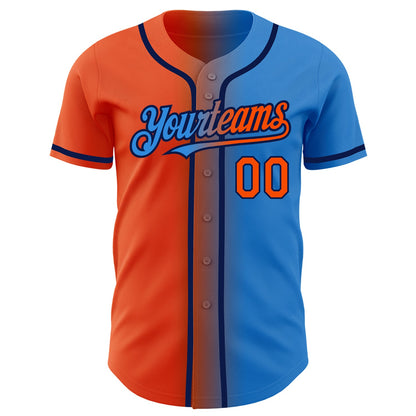 Custom Electric Blue Orange-Navy Authentic Gradient Fashion Baseball Jersey