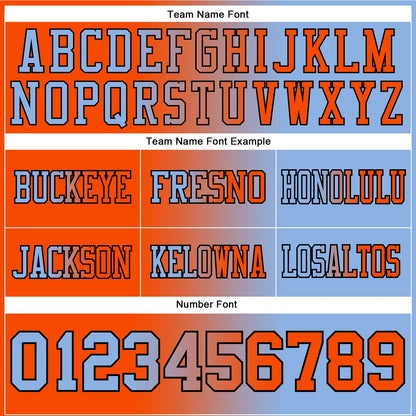 Custom Light Blue Orange-Black Mesh Authentic Gradient Fashion Football Jersey