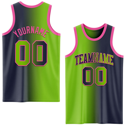 Custom Navy Neon Green-Pink Authentic Gradient Fashion Basketball Jersey